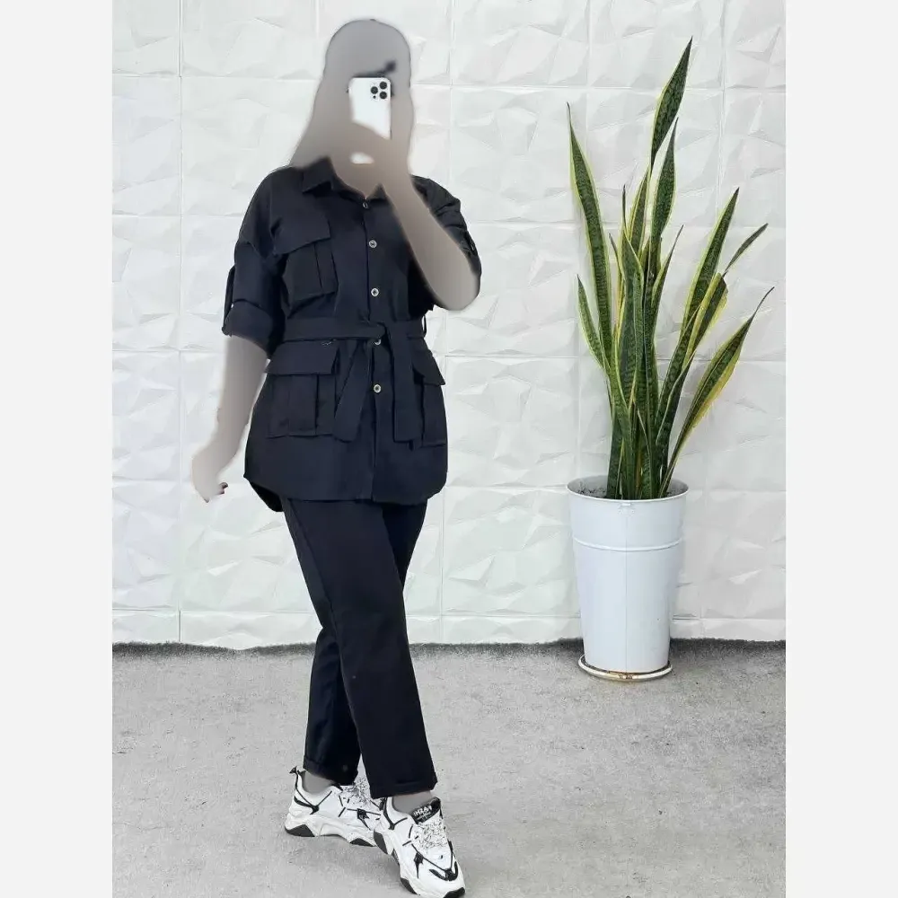 مانتو شلوار هما پرشین مکانیک فری سایز مشکی طوسی