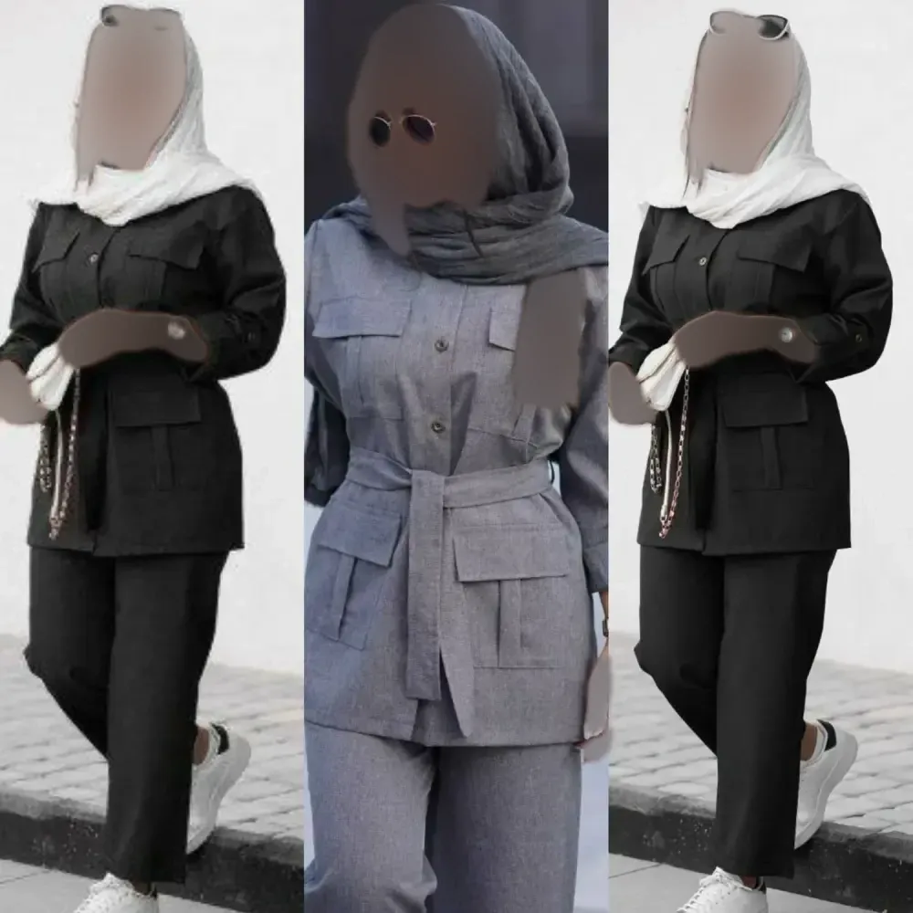 مانتو شلوار هما پرشین مکانیک فری سایز مشکی طوسی