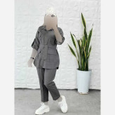 مانتو شلوار هما پرشین مکانیک فری سایز مشکی طوسی