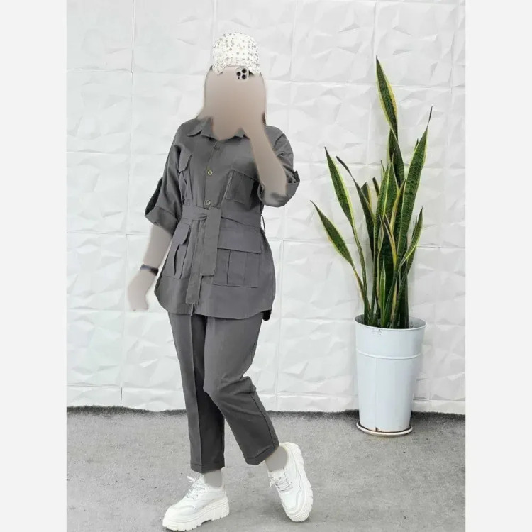 مانتو شلوار هما پرشین مکانیک فری سایز مشکی طوسی