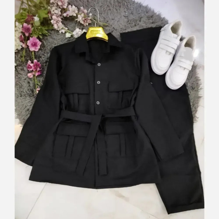 مانتو شلوار هما پرشین مکانیک فری سایز مشکی طوسی