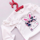 بلوز شلوار دخترانه طرح خرگوش پاپیونی آستین چین دار جنس پنبه لطیف