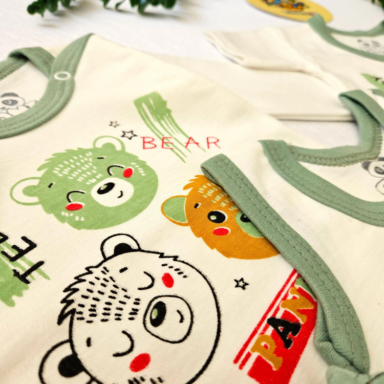 لباس نوزادی طرح خرس نخ پنبه لطیف دکمه دار مناسب 0 تا 9 ماه