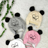 کلاه نوزادی میکی موس پوم دار خزدار مناسب 3 ماه تا 1 سال | پاییز و زمستان