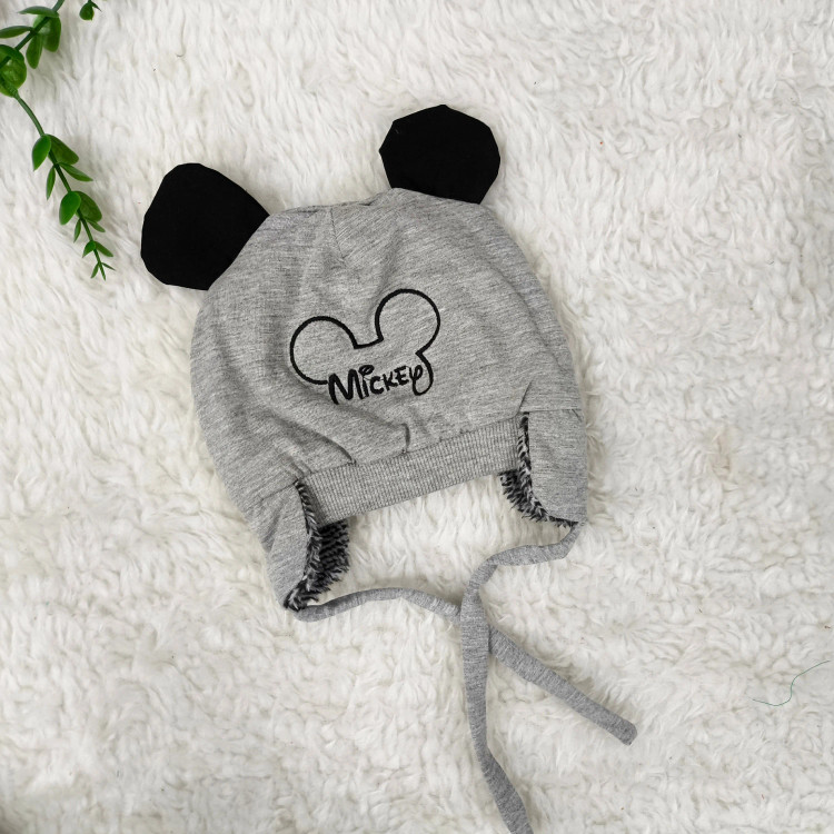 کلاه نوزادی میکی موس پوم دار خزدار مناسب 3 ماه تا 1 سال | پاییز و زمستان