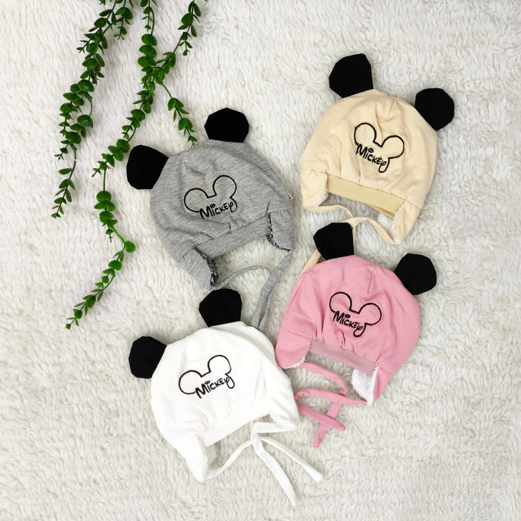 کلاه نوزادی میکی موس پوم دار خزدار مناسب 3 ماه تا 1 سال | پاییز و زمستان