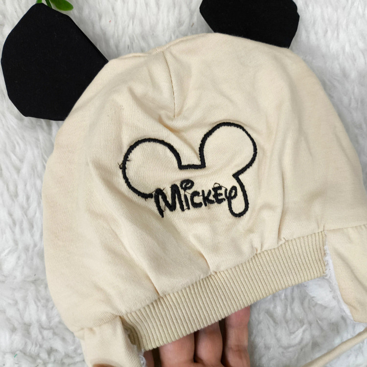 کلاه نوزادی میکی موس پوم دار خزدار مناسب 3 ماه تا 1 سال | پاییز و زمستان