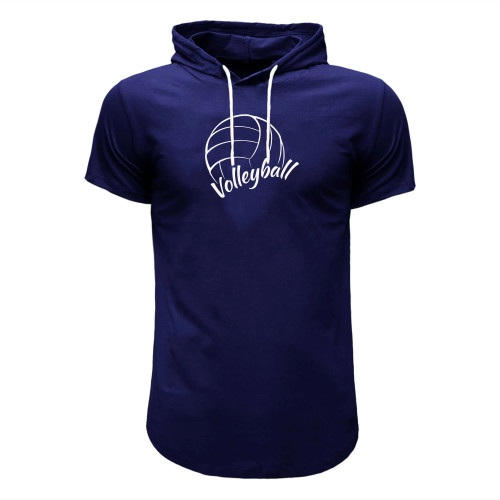 تیشرت کلاه دار مردانه طرح والیبال سورمه ای مناسب چهار فصل