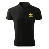 پولوشرت مردانه آستین کوتاه مشکی یقه دکمه دار لوگو سفید و طلایی