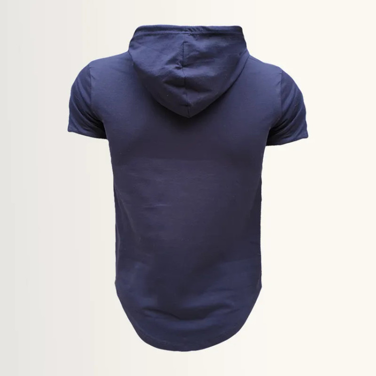 تیشرت کلاه دار مردانه آستین کوتاه سرمه ای طرح ساده نخی