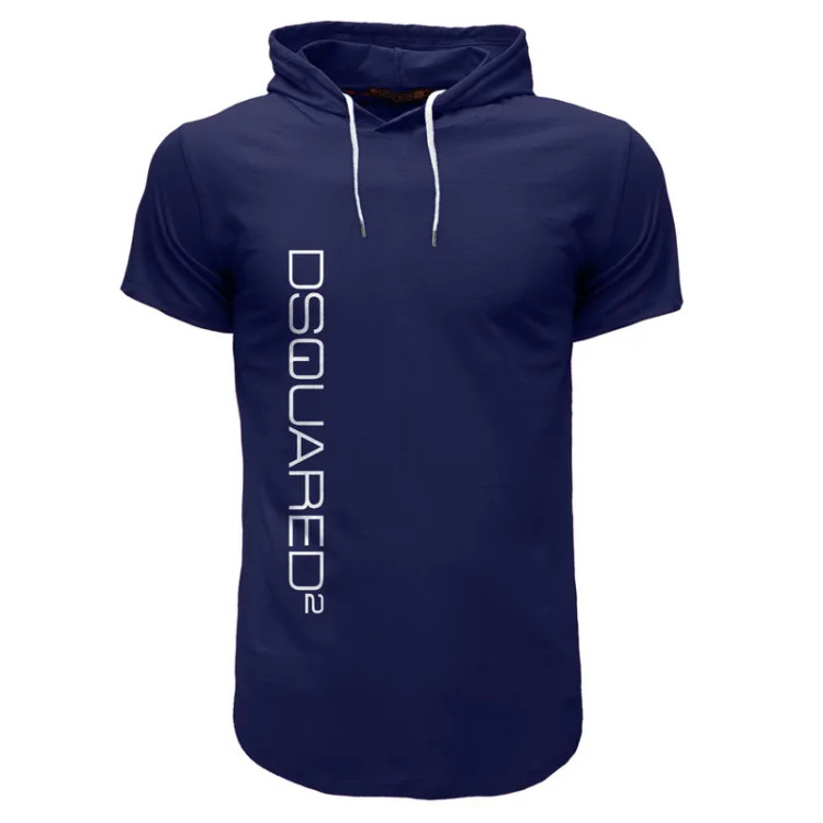 تیشرت کلاه دار مردانه آستین کوتاه سرمه ای طرح ساده نخی