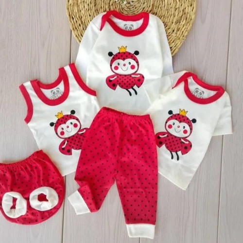 ست پنج تکه نوزادی (سیسمونی) نخ پنبه بدون حساسیت 3 تا 9 ماه