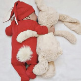 سرهمی و کلاه نوزادی طرح خرگوشی پوم دار | مناسب عکاسی نوزاد و ماهگرد