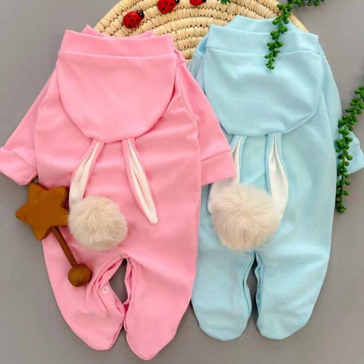 سرهمی و کلاه نوزادی طرح خرگوشی پوم دار | مناسب عکاسی نوزاد و ماهگرد