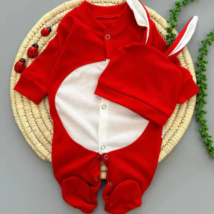 سرهمی و کلاه نوزادی طرح خرگوشی پوم دار | مناسب عکاسی نوزاد و ماهگرد