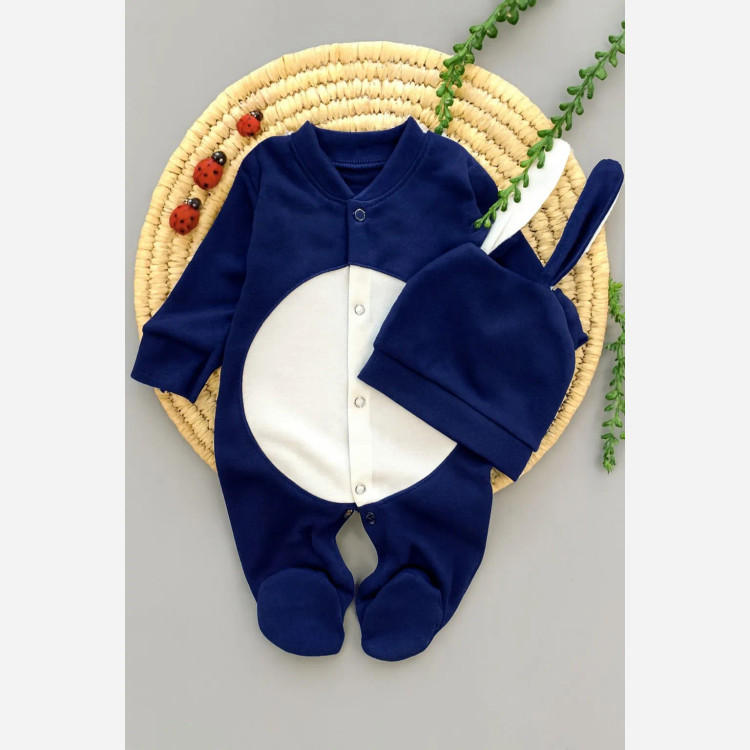 سرهمی و کلاه نوزادی طرح خرگوشی پوم دار | مناسب عکاسی نوزاد و ماهگرد