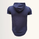 تیشرت کلاه دار مردانه نخی سرمه ای آستین کوتاه طرح ساده