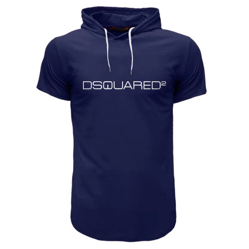 تیشرت کلاه دار مردانه نخی سرمه ای آستین کوتاه طرح ساده