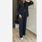 کت و شلوار زنانه شانتون گازوئیلی مشکی آستردار سایز 38 تا 42