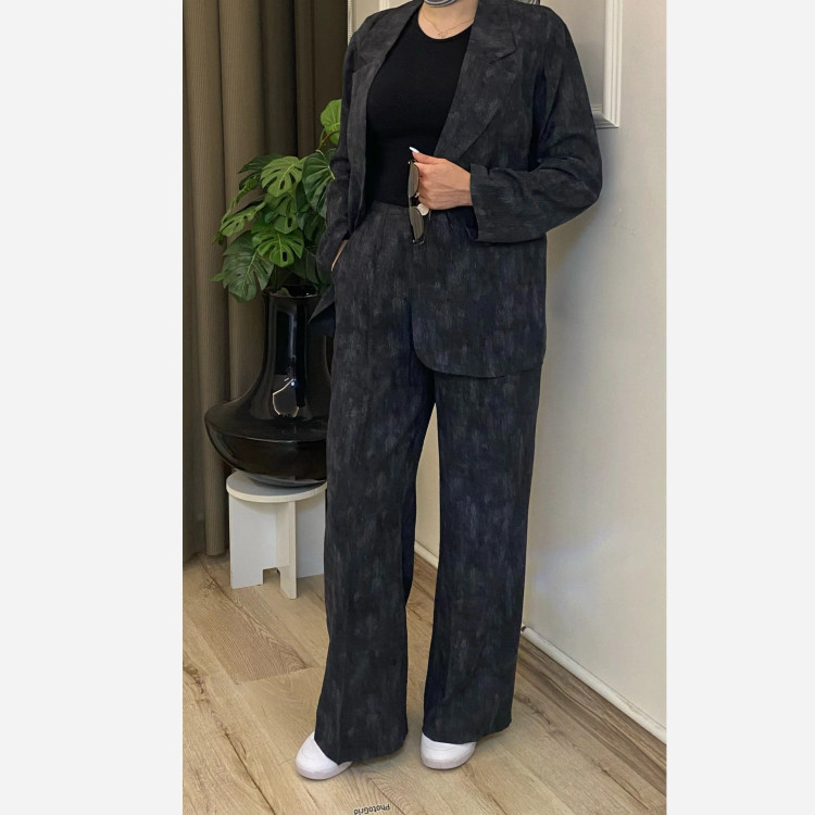 کت و شلوار زنانه شانتون گازوئیلی مشکی آستردار سایز 38 تا 42