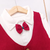 ست لباس پسرانه یلدایی طرح جلیقه و پاپیون مخمل کبریتی قرمز | لباس نوزادی و کودک