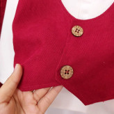 ست لباس پسرانه یلدایی طرح جلیقه و پاپیون مخمل کبریتی قرمز | لباس نوزادی و کودک