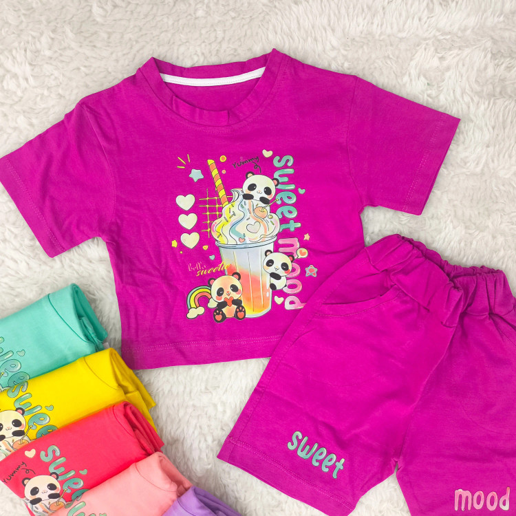 تیشرت و شورتک طرح پاندا دخترانه پنبه سوپر مناسب 1 تا 3 سال