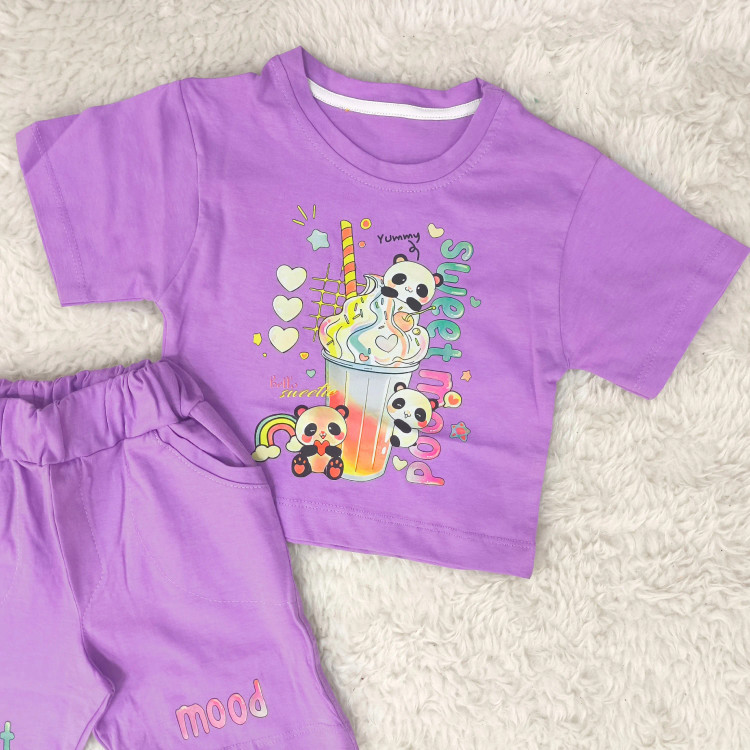 تیشرت و شورتک طرح پاندا دخترانه پنبه سوپر مناسب 1 تا 3 سال