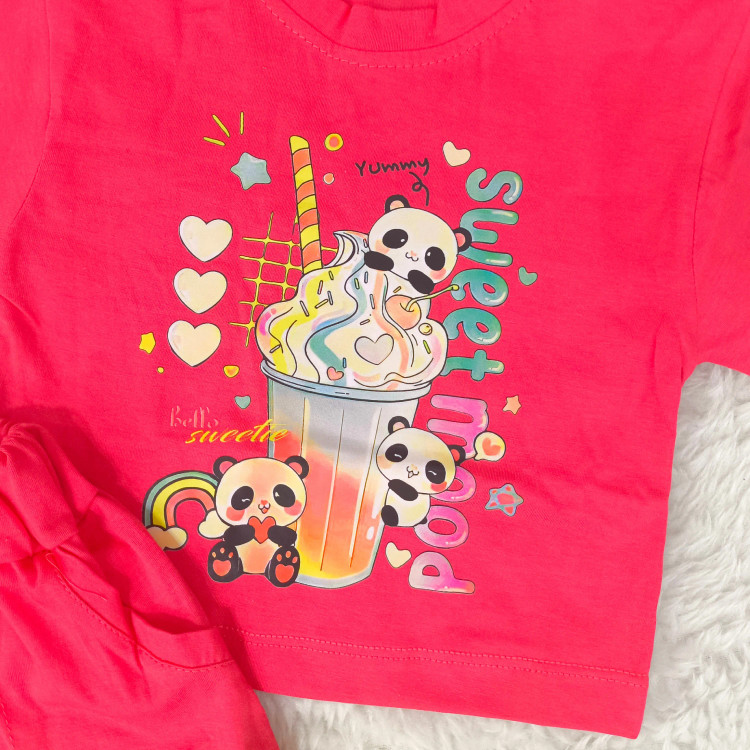 تیشرت و شورتک طرح پاندا دخترانه پنبه سوپر مناسب 1 تا 3 سال