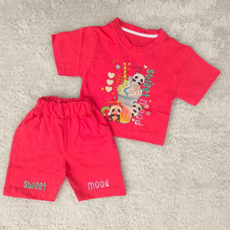 تیشرت و شورتک طرح پاندا دخترانه پنبه سوپر مناسب 1 تا 3 سال