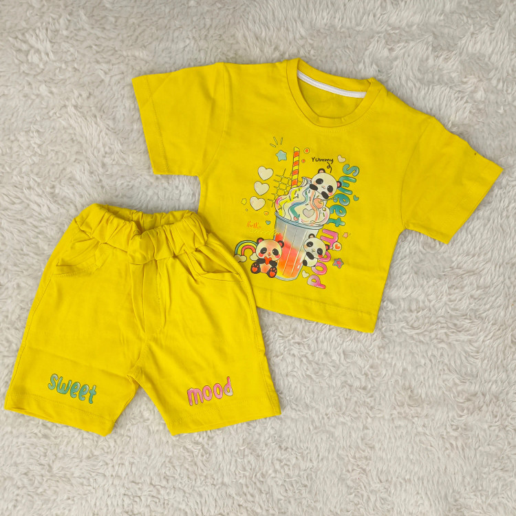 تیشرت و شورتک طرح پاندا دخترانه پنبه سوپر مناسب 1 تا 3 سال