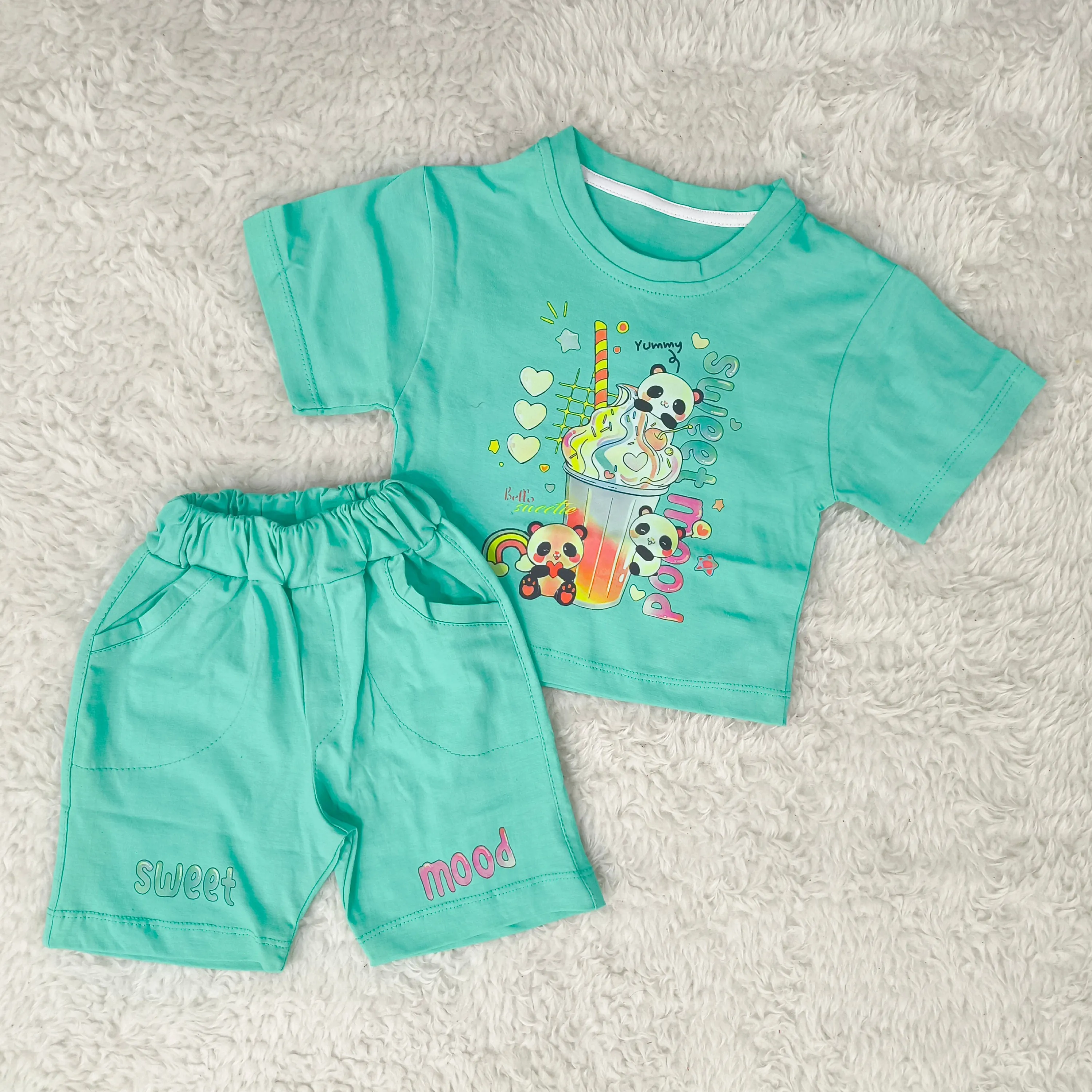 تیشرت و شورتک طرح پاندا دخترانه پنبه سوپر مناسب 1 تا 3 سال