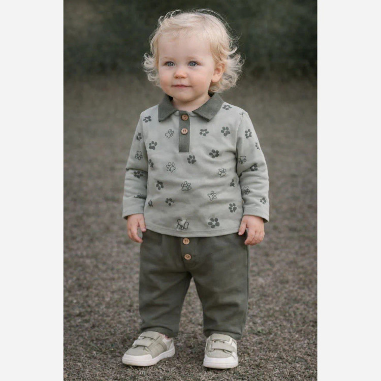 بلوز شلوار مجلسی پسرانه طرح پنجه و خرس | مناسب نوزاد تا 3.5 سال