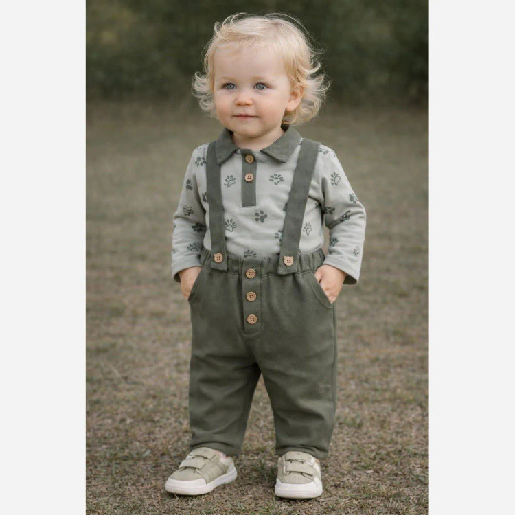 بلوز شلوار مجلسی پسرانه طرح پنجه و خرس | مناسب نوزاد تا 3.5 سال