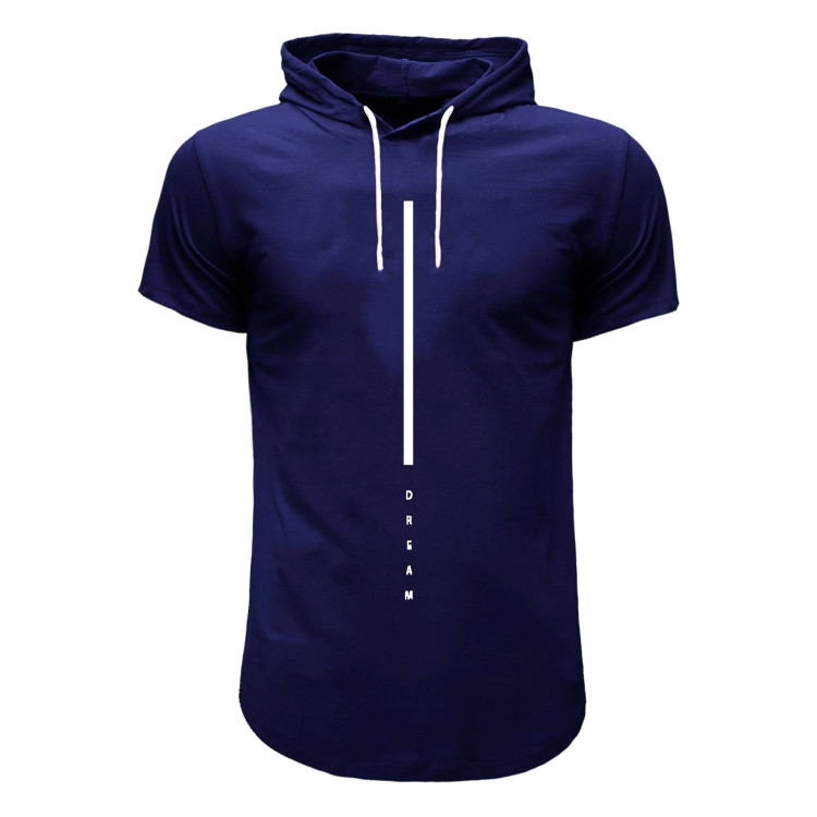 تیشرت کلاهدار مردانه نخی سوپر چهار فصل طرح دار سورمه ای