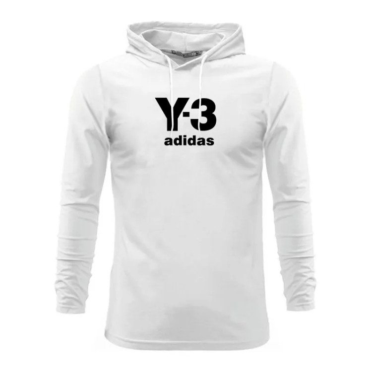 تیشرت آستین بلند مردانه کلاه دار Y-3 آدیداس مشکی و سفید