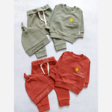 ست بلوز شلوار و کلاه نوزادی طرح Good Morning جنس پنبه بیسکوئیتی با کیفیت