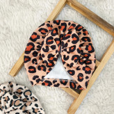 توربان نوزاد دخترانه طرح پلنگی کبریتی | مناسب 2 ماه تا 2 سال