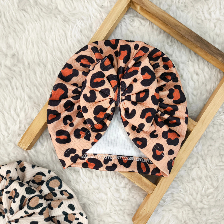 توربان نوزاد دخترانه طرح پلنگی کبریتی | مناسب 2 ماه تا 2 سال