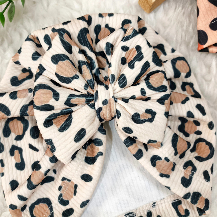 توربان نوزاد دخترانه طرح پلنگی کبریتی | مناسب 2 ماه تا 2 سال