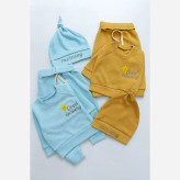 ست بلوز شلوار و کلاه نوزادی طرح Good Morning جنس پنبه بیسکوئیتی با کیفیت