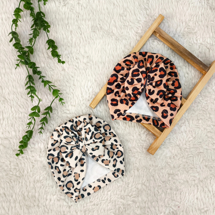 توربان نوزاد دخترانه طرح پلنگی کبریتی | مناسب 2 ماه تا 2 سال