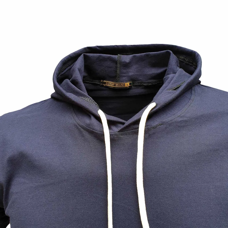 تیشرت کلاه دار مردانه طرح دار آستین کوتاه سرمه ای نخی