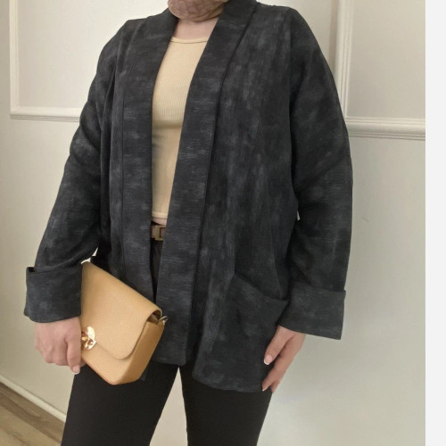 مانتو زنانه مشکی کیمانو شانتون گازوییلی خنک سایز 40 تا 46 بهاره تابستانه