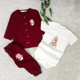 سه تکه بلوز شلوار و بادی نوزادی دخترانه پسرانه ست یلدایی پنگوئن