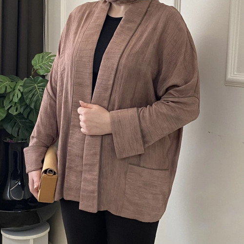 مانتو قهوه ای موکا آستین کیمانو شانتون گازوییلی خنک زنانه سایز 40 تا 46