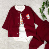 سه تکه بلوز شلوار و بادی نوزادی دخترانه پسرانه ست یلدایی پنگوئن