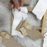 جوراب نخی نیم ساق دخترانه طرح گندمی با پاپیون (مناسب 6 ماه تا 6 سال)