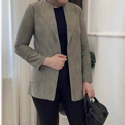 کت زنانه سبز شانتون گازوییلی آستردار شیک سایز 38 تا 42