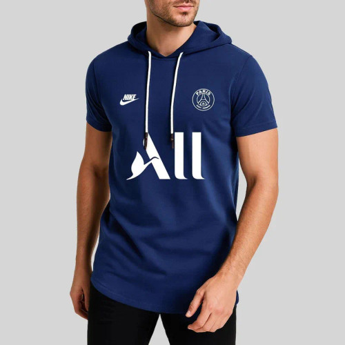 تیشرت کلاه دار مردانه طرح پاریس مدل 906291 سرمه ای جنس نخ